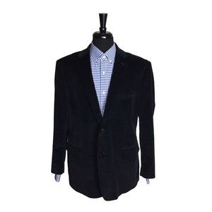 Saddlebred Mens Two Button Cotton Blazer Black Corduroy Sport Coat Jacket 44R